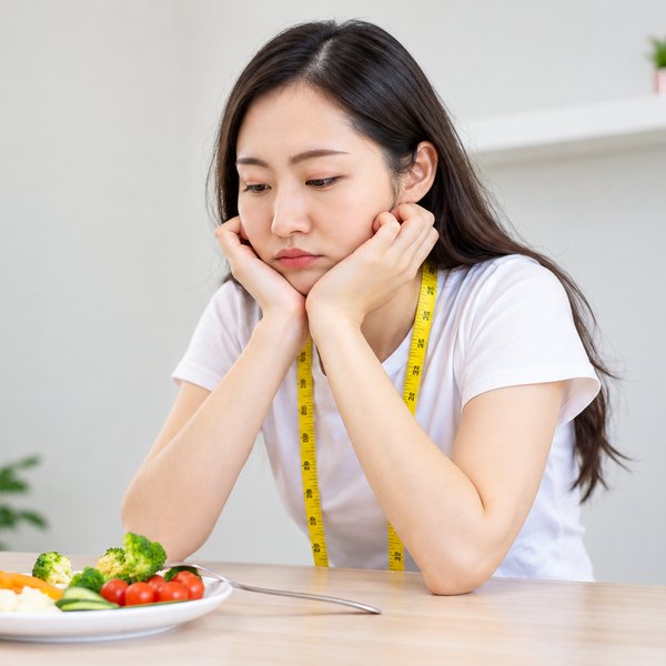 食事を我慢して落ち込む女性